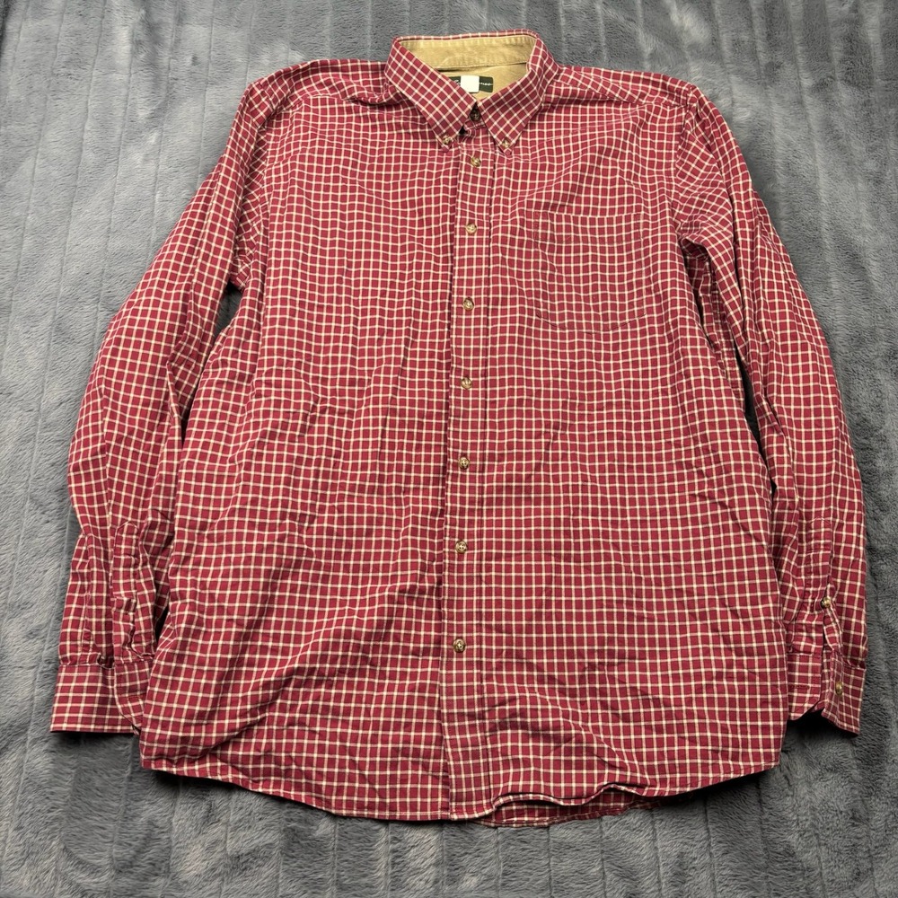 Eddie Bauer Mens XLT Red Plaid Button Down Shirt Long Sleeve Corduroy Trim
